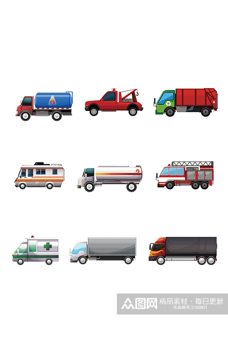 矢量卡通运输车面包车救护车素材