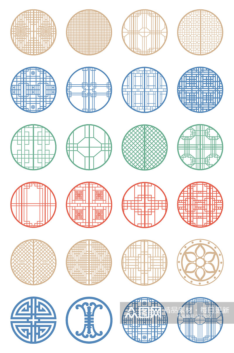 圆形中式花纹花型图案素材
