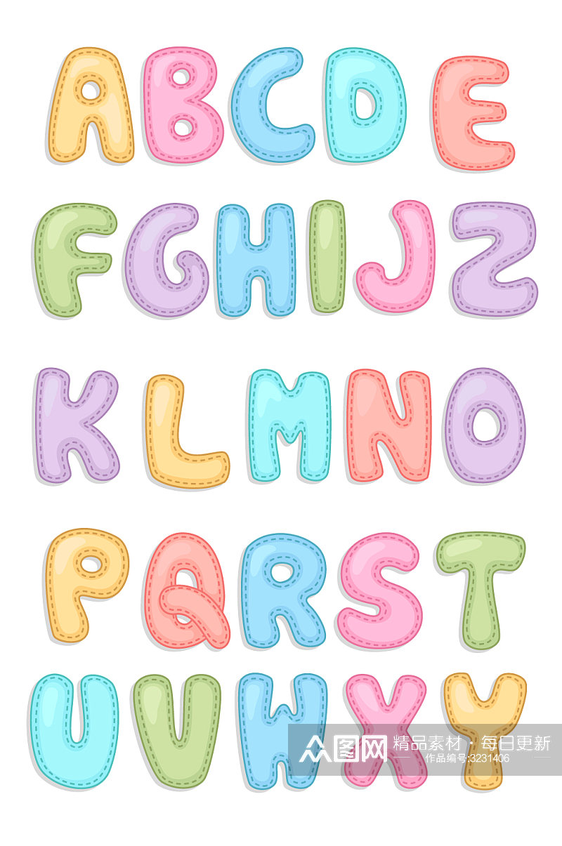 儿童手绘多彩字母表素材