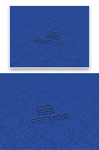蓝色简约布料材质LOGO标识标志样机
