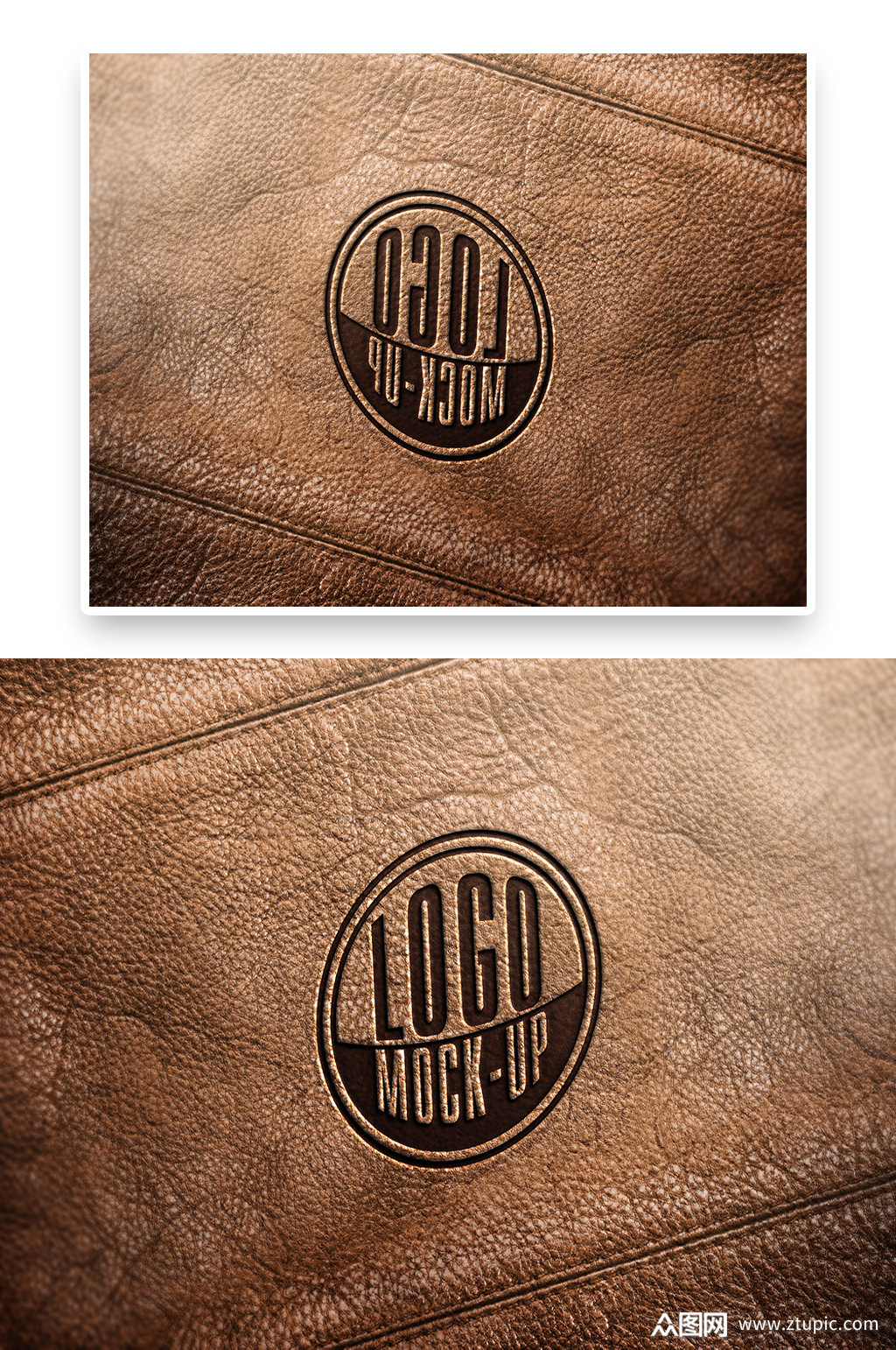 棕色皮革材质logo标志标识样机