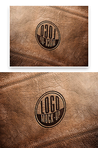 棕色皮革材质LOGO标志标识样机