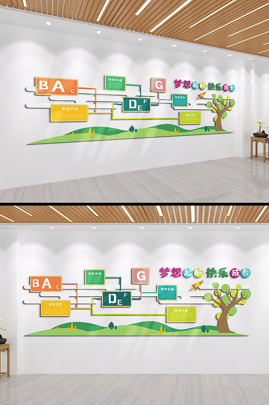 夢想起航健康成長快樂學(xué)習(xí)幼兒園文化墻