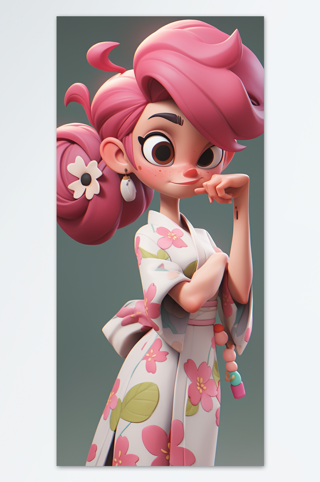 数字艺术粉色汉服少女创意插画素材