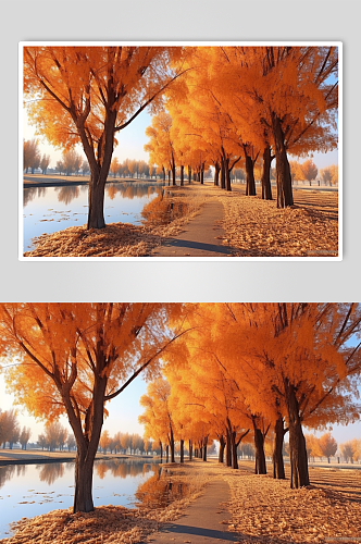 秋天金黄树叶景色摄影图片