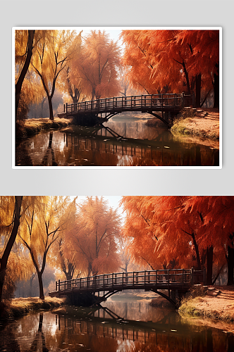 秋天金黄树叶景色摄影图片