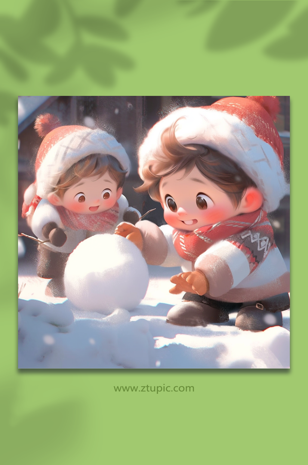打雪仗冬季人物数字艺术插画素材