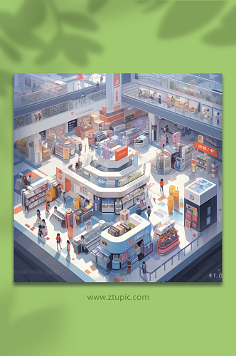 大型商场场景数字艺术插画