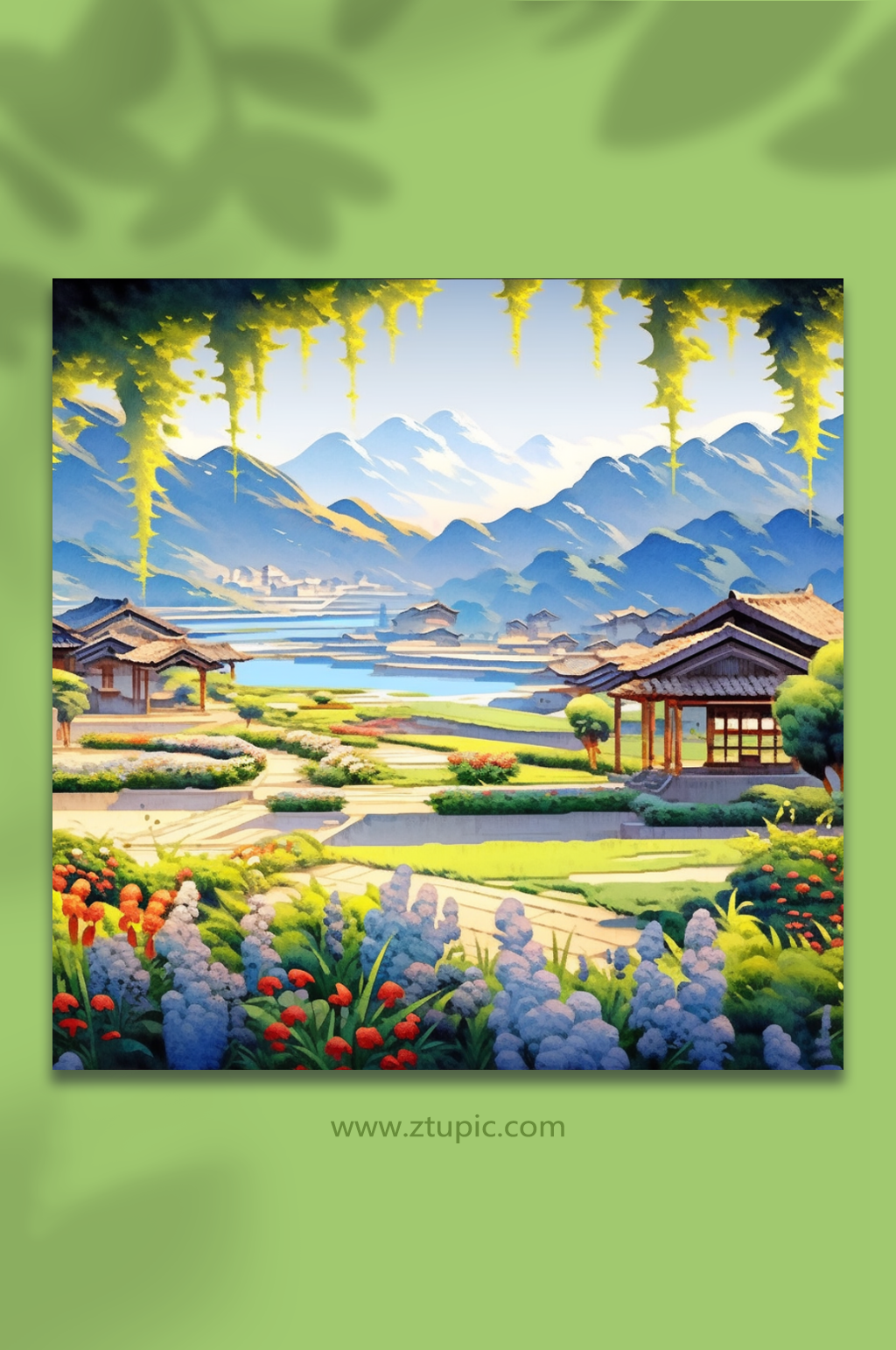 田园治愈风光数字艺术插画素材