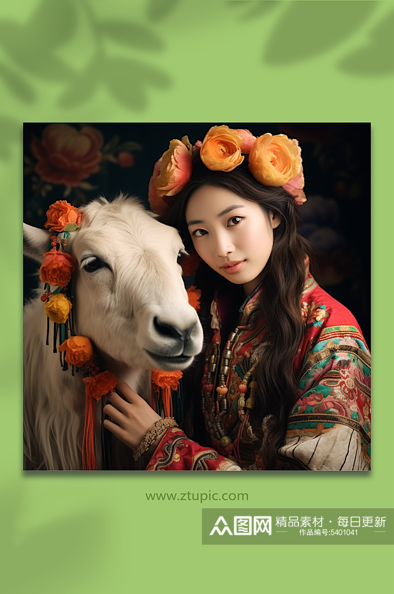 AI数字艺术蒙古族姑娘图片素材