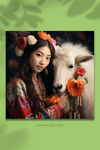 AI数字艺术蒙古族姑娘图片