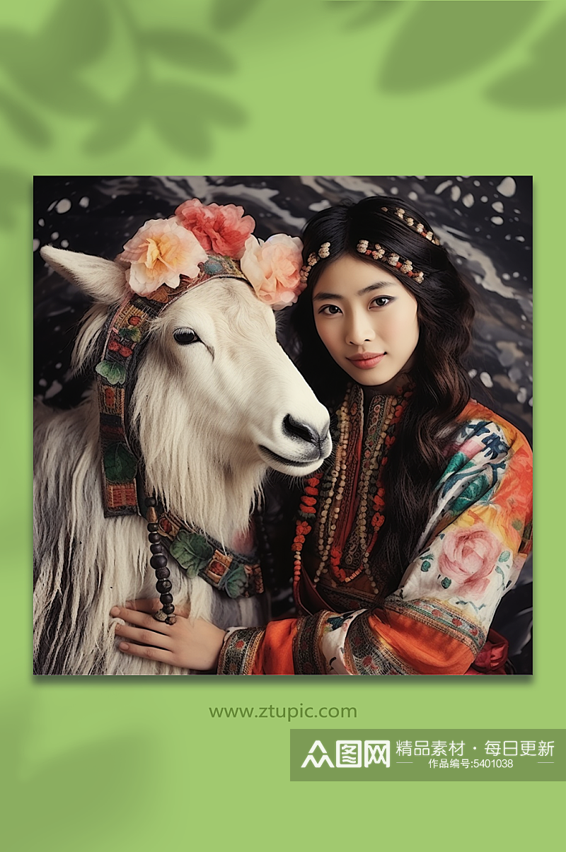 AI数字艺术蒙古族姑娘图片素材