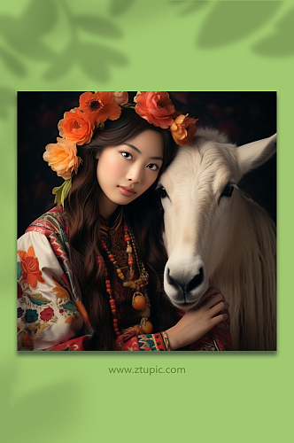 AI数字艺术蒙古族姑娘图片