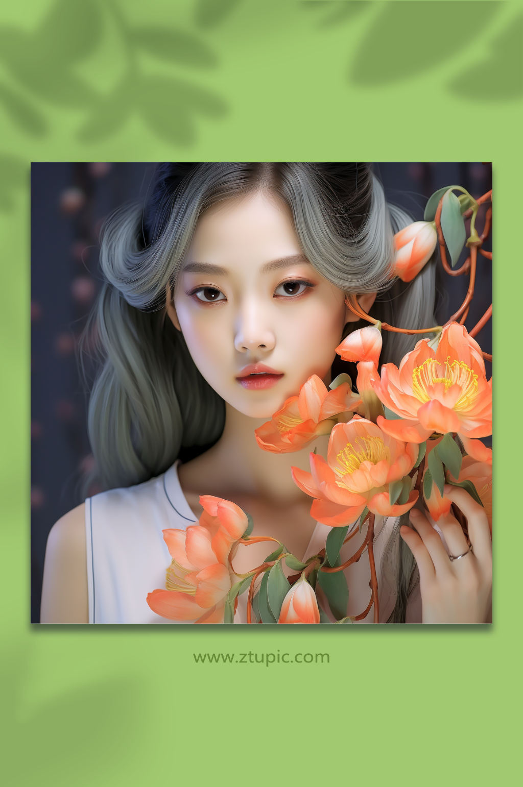 AI数字艺术美女面部特写图片素材