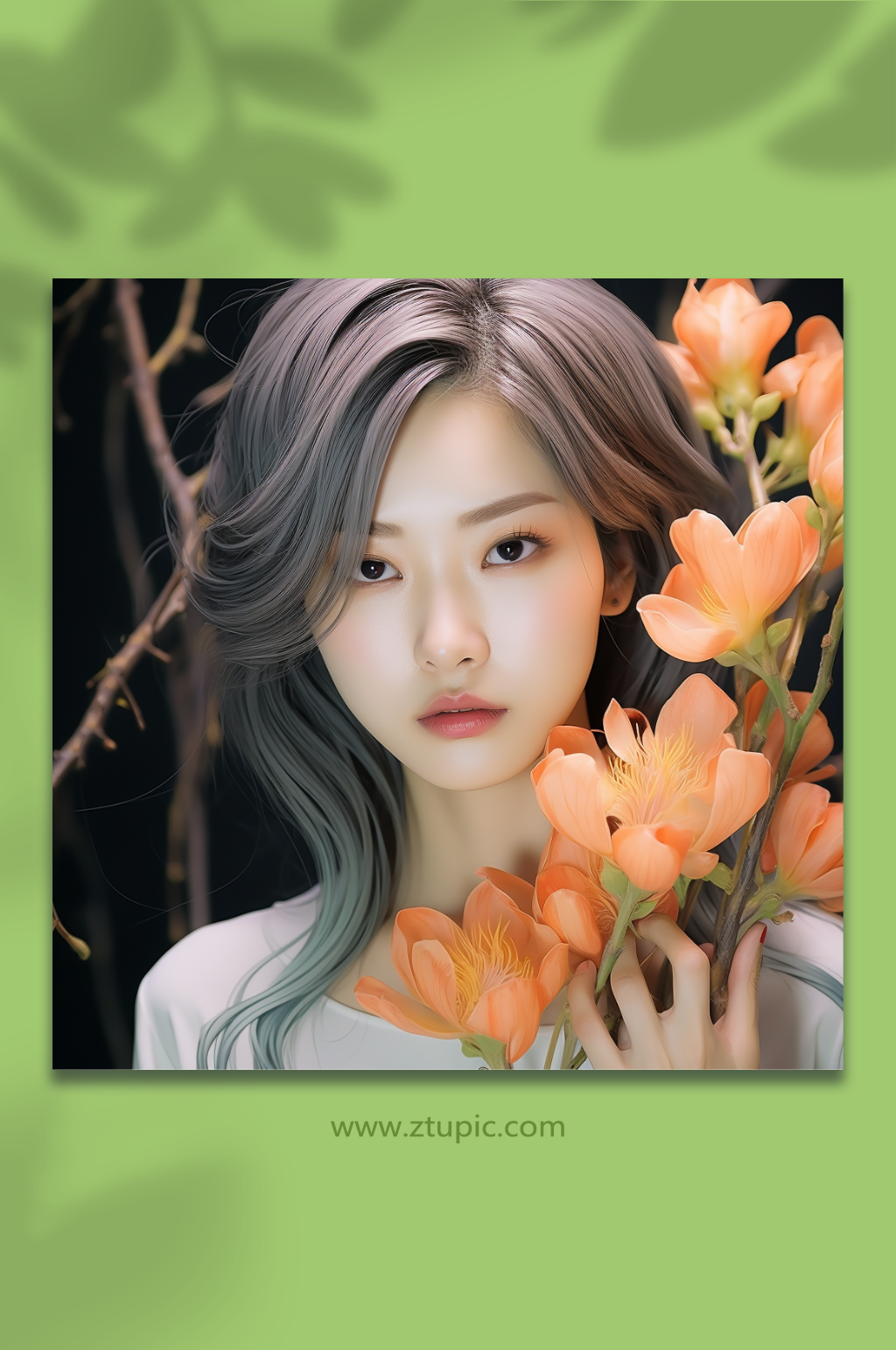 AI数字艺术美女面部特写图片素材