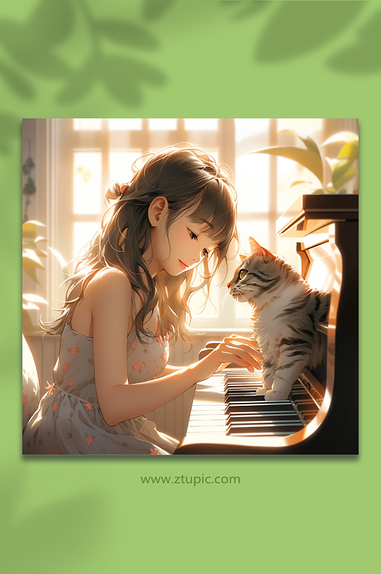 数字艺术钢琴猫高清创意摄影图片