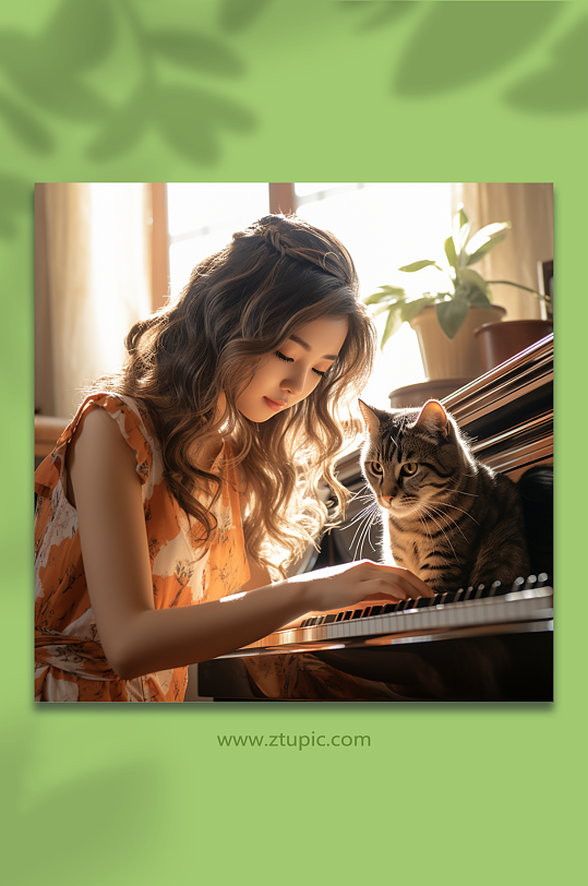 数字艺术钢琴猫高清创意摄影图片