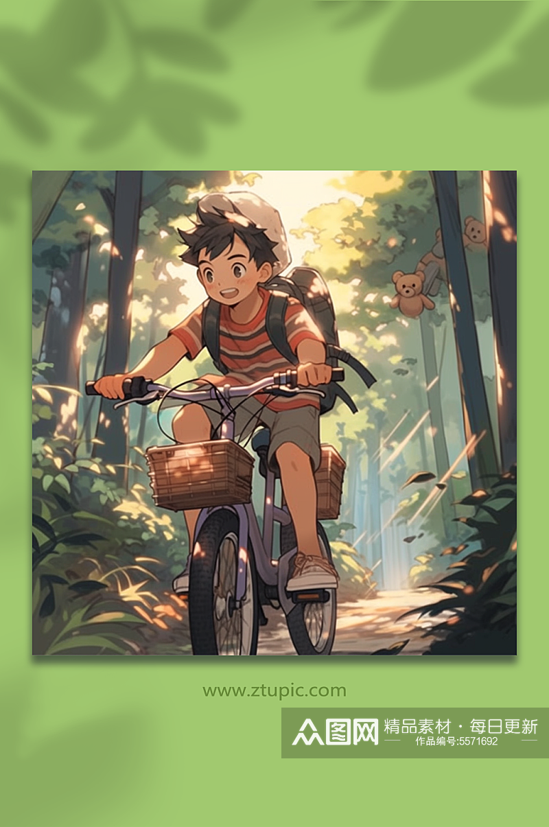 数字艺术男孩自行车图片素材