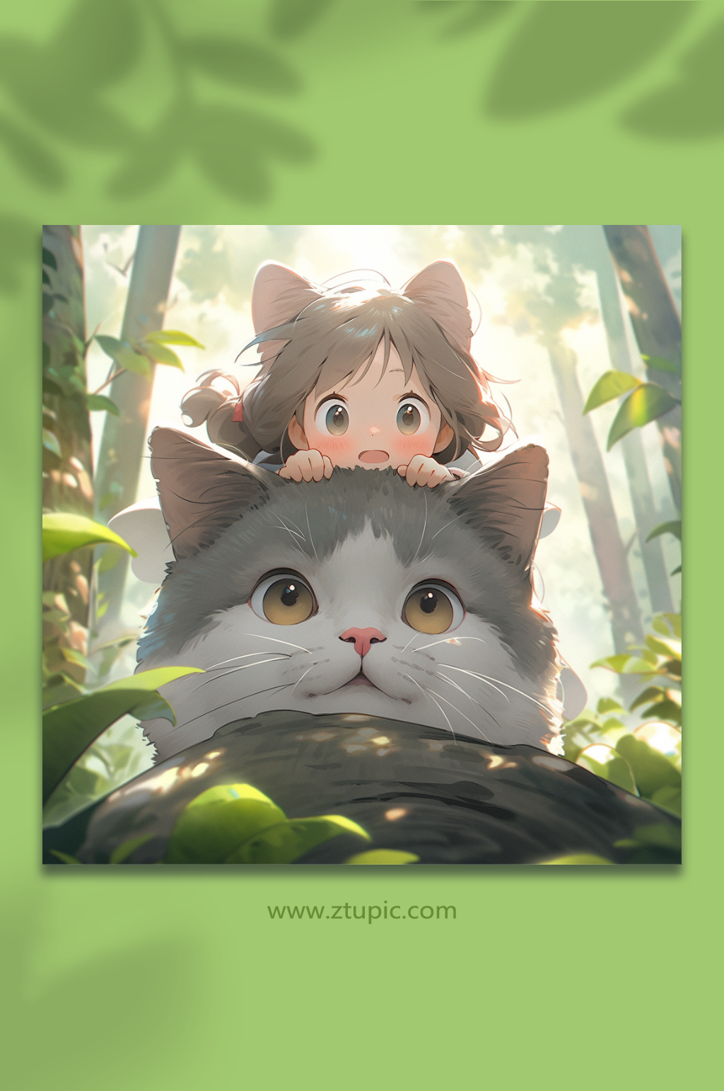 数字艺术女孩与大猫绘画图片素材