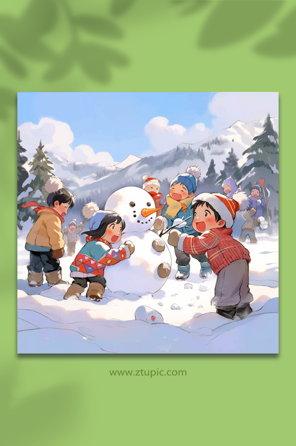 数字艺术堆雪人插画素材