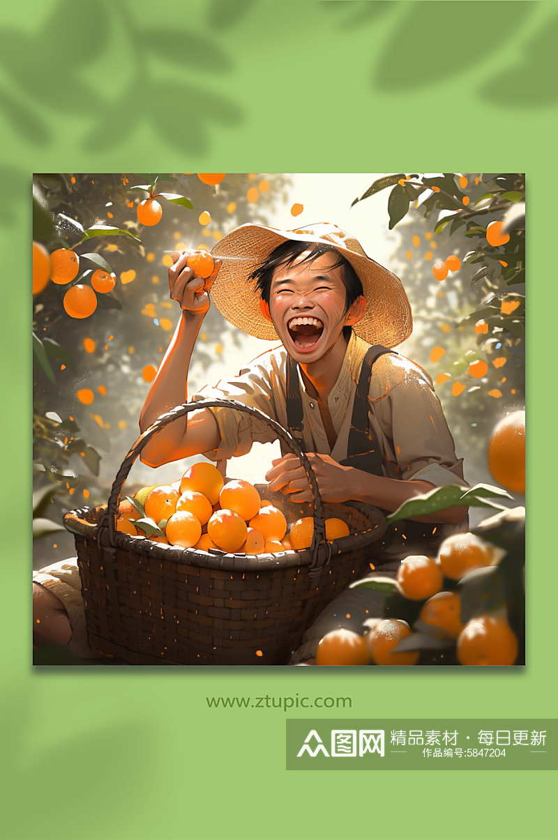 数字艺术橙子丰收果园插画素材