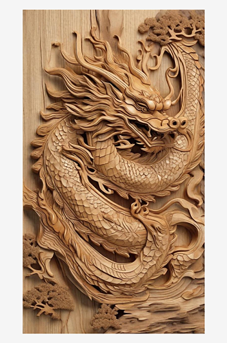 数字艺术木雕画中国龙
