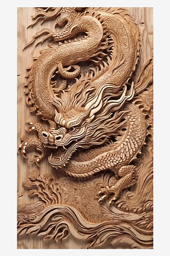 数字艺术木雕画中国龙