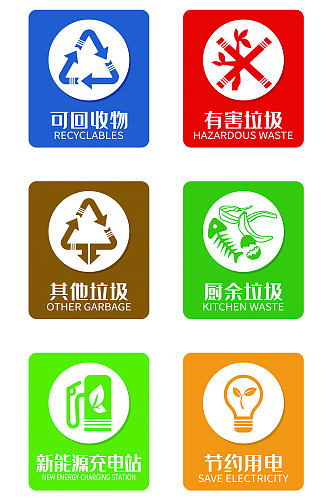 垃圾分类环保标识四分类分类垃圾桶设计图