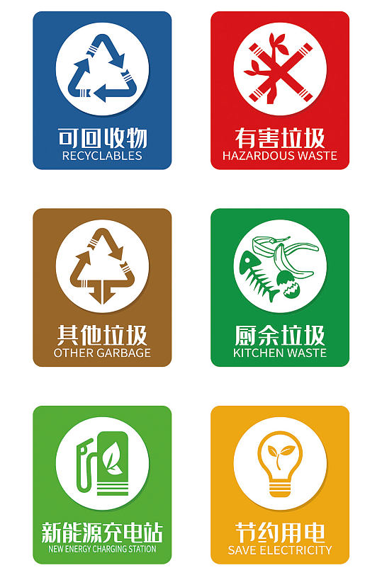 垃圾分类环保标识四分类分类垃圾桶设计图-众图网