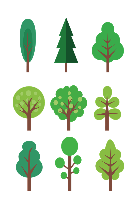 春天树植树绿树矢量卡通树手绘元素 植树节设计元素