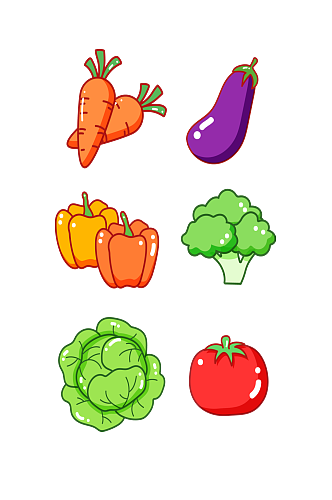 卡通手绘蔬菜胡萝卜茄子西红柿矢量装饰元素