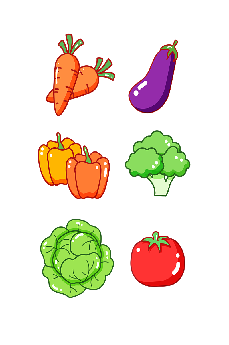 卡通手绘蔬菜胡萝卜茄子西红柿矢量装饰元素素材