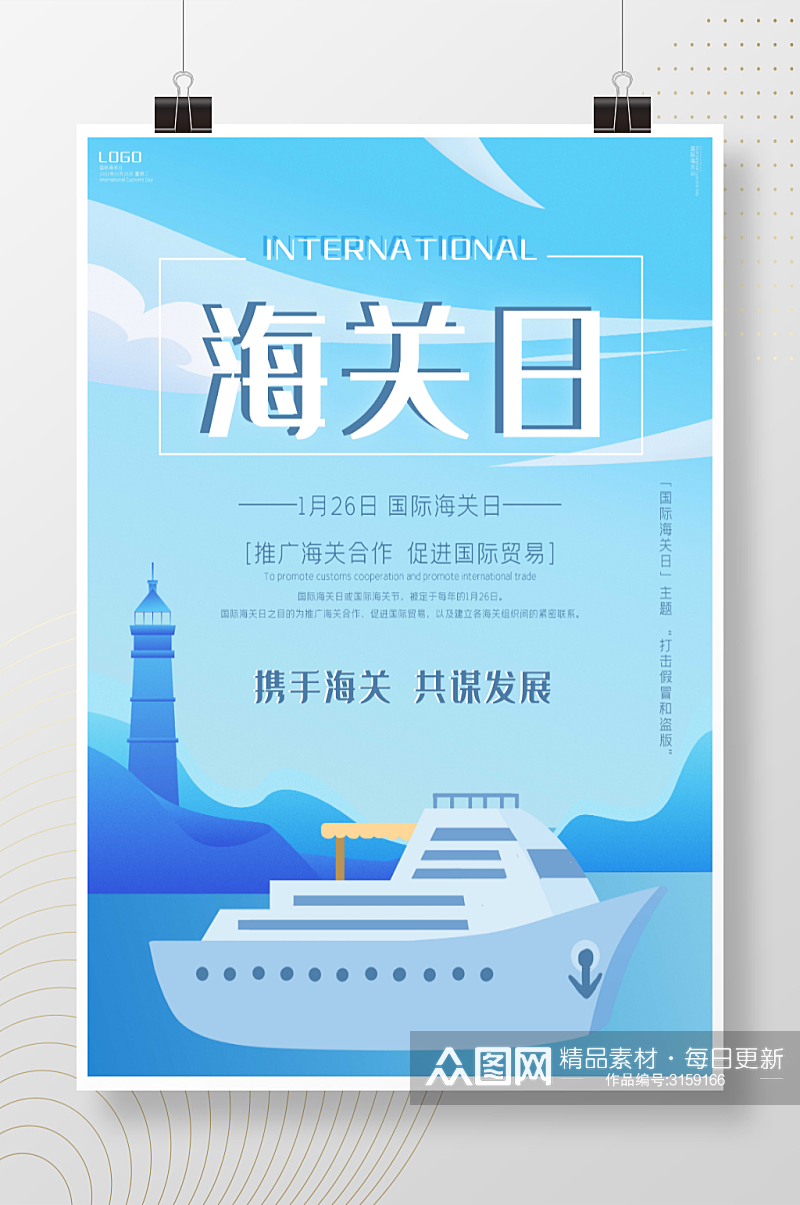 原创小清新国际海关日宣传海报素材