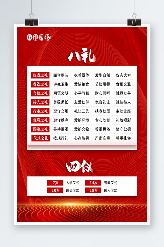 红色简约风未成年人八礼四仪宣传公益海报