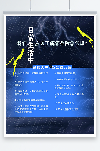 日常生活防雷常识科普海报