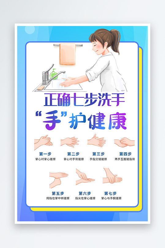 最新原创七步洗手法宣传海报