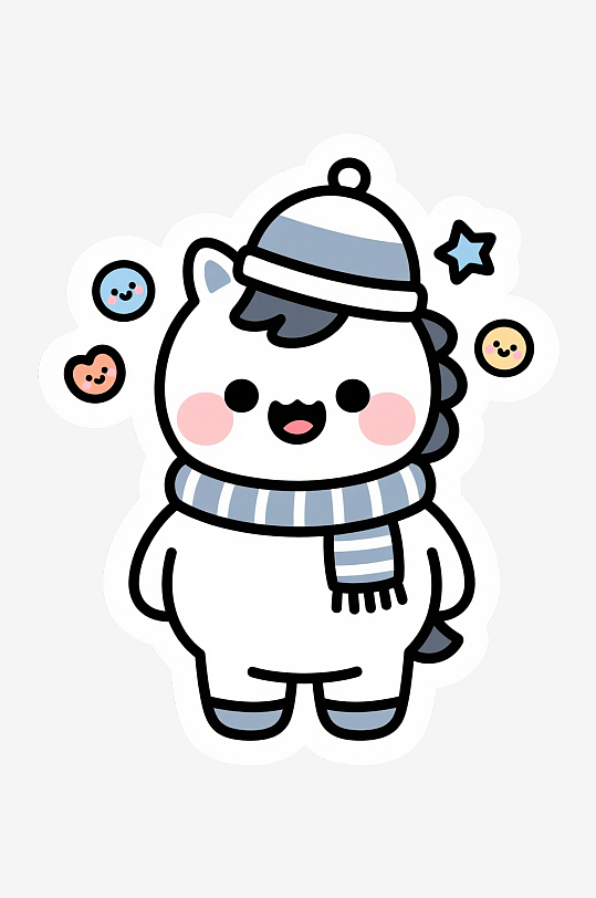 卡通风春节小马形象手持春联插画-众图网