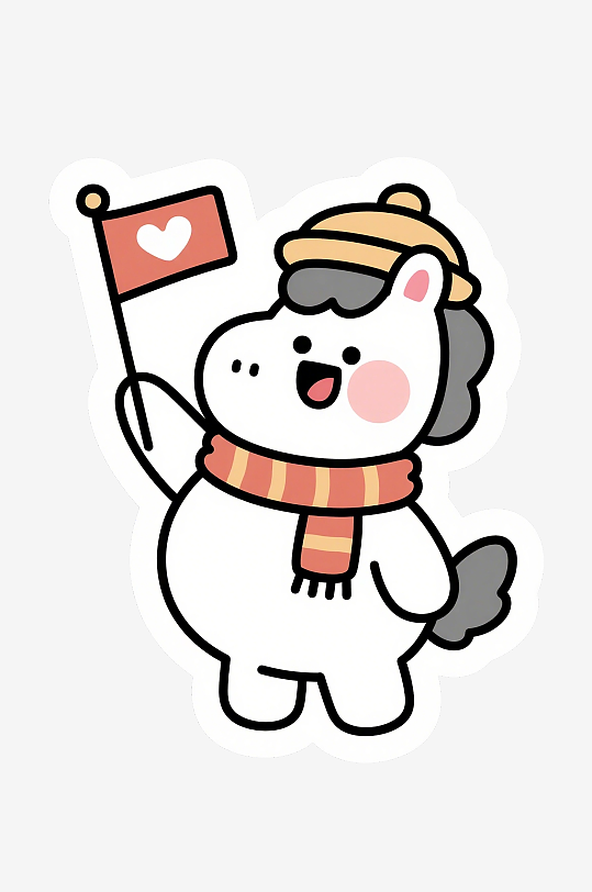 卡通风春节小马形象手持春联插画-众图网