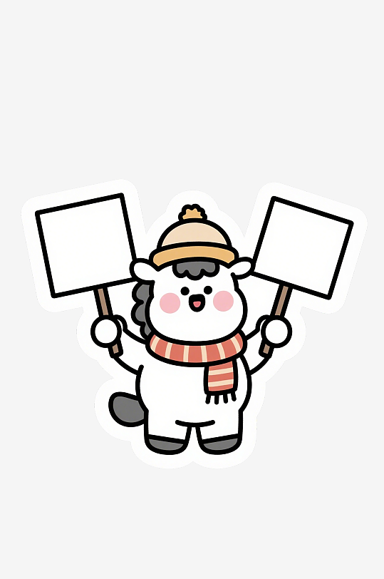 卡通风春节小马形象手持春联插画-众图网