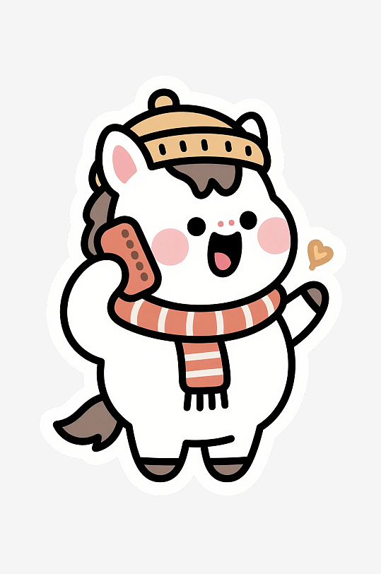 卡通风春节小马形象手持春联插画-众图网