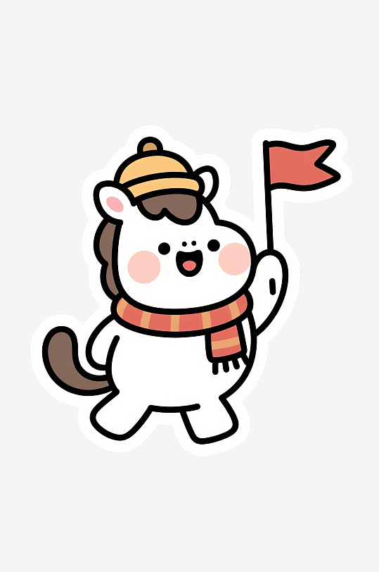 卡通风春节小马形象手持春联插画-众图网