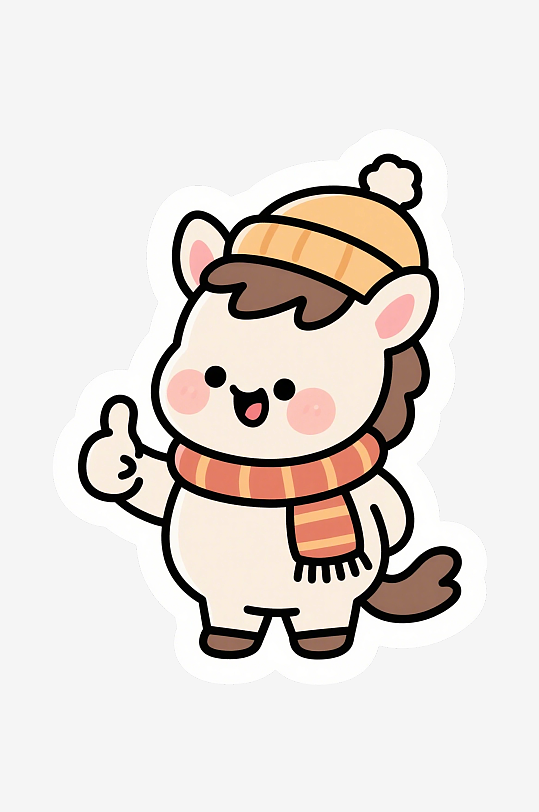 卡通风春节小马形象手持春联插画-众图网