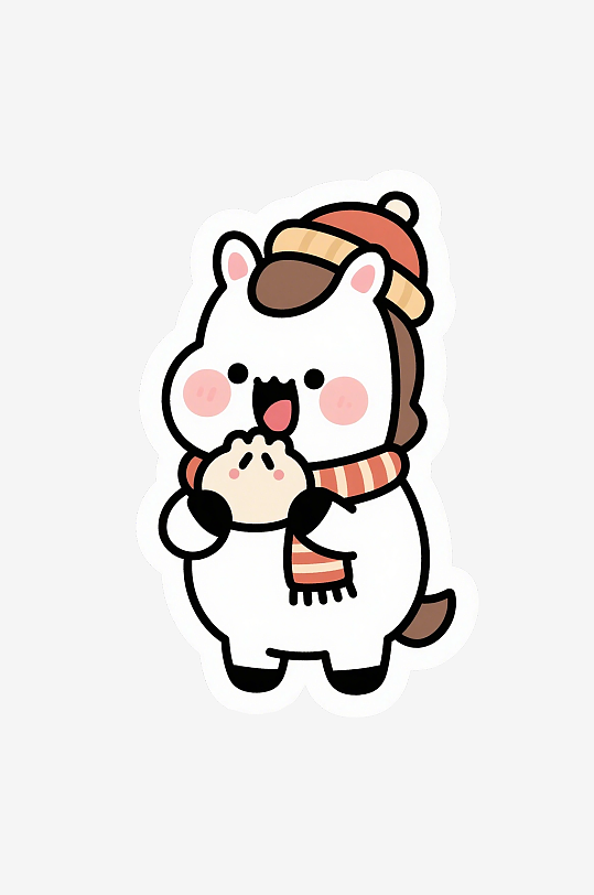 卡通风春节小马形象手持春联插画-众图网