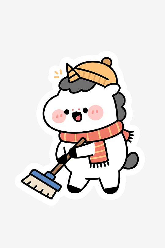 卡通风春节小马形象手持春联插画-众图网