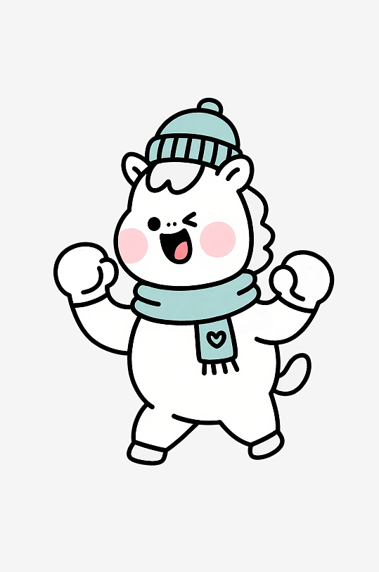 卡通风春节小马形象手持春联插画-众图网