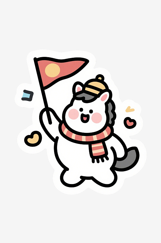 卡通风春节小马形象手持春联插画-众图网