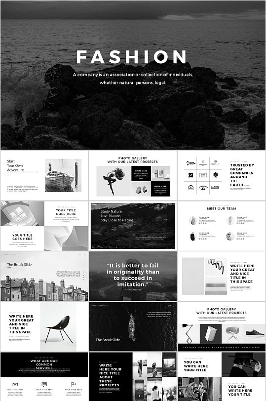 国外 欧美简约风企业商务工作总结产品介绍PPT-众图网