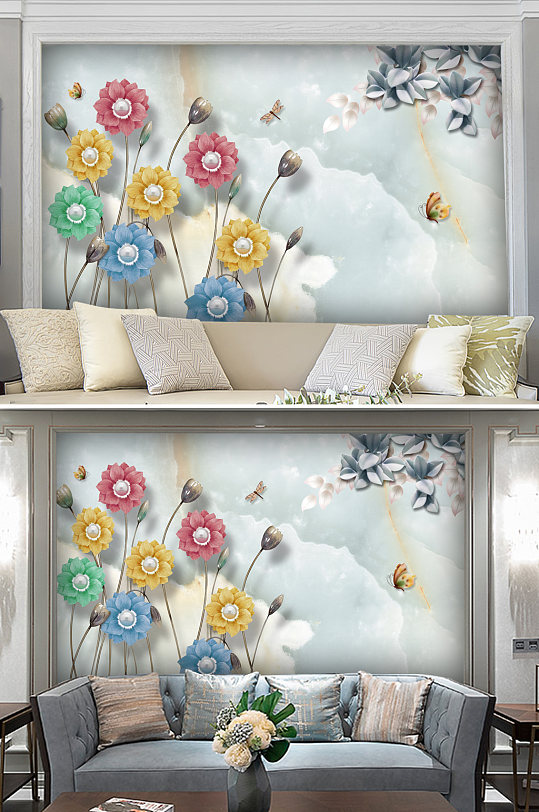 3D小碎花朵背景墙-众图网