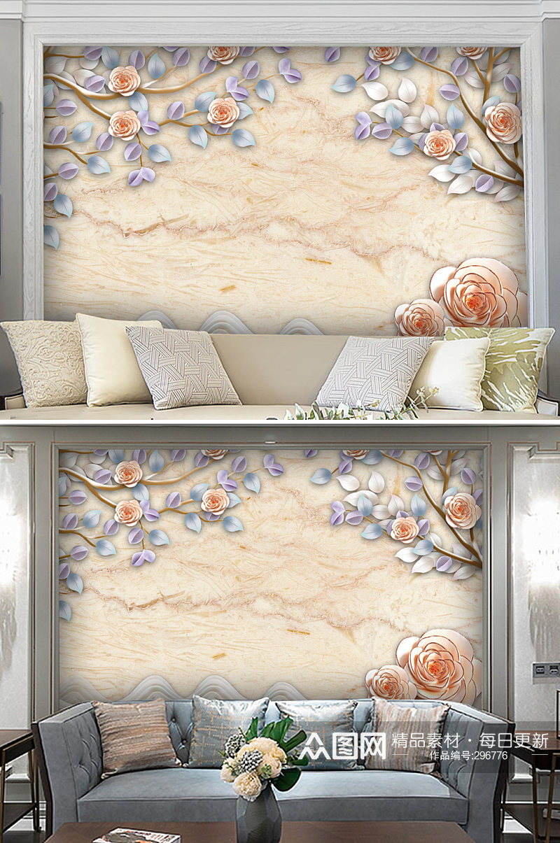 3D花朵电视背景墙素材