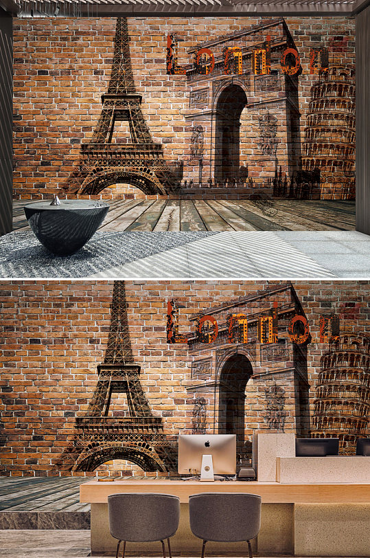 怀旧欧式油画工装背景墙-众图网